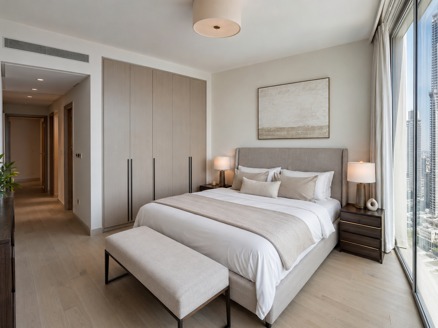 AI-generated version of the same bedroom prepared and photographed professionally