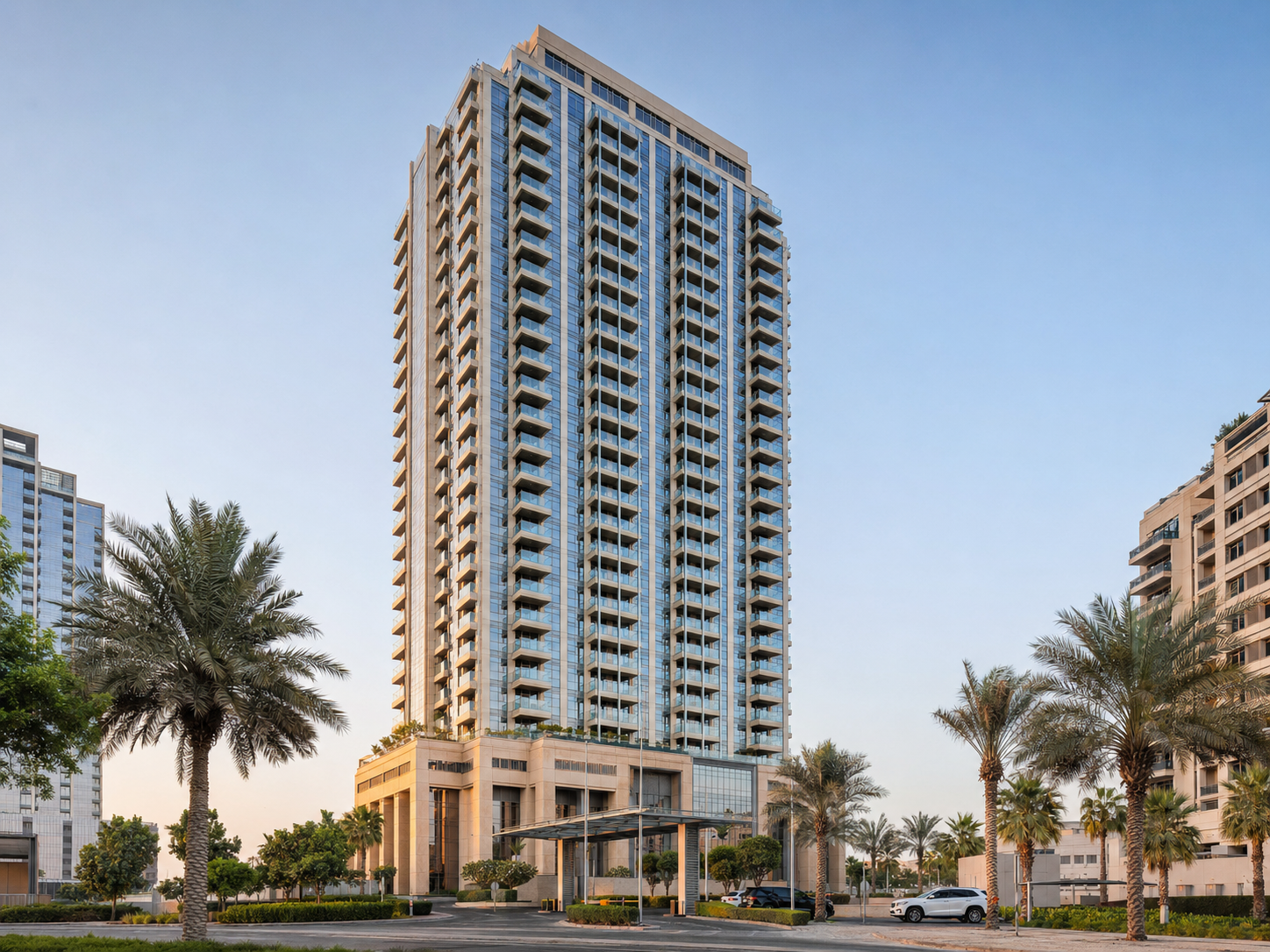 AI-generated version of the same residential tower photographed professionally
