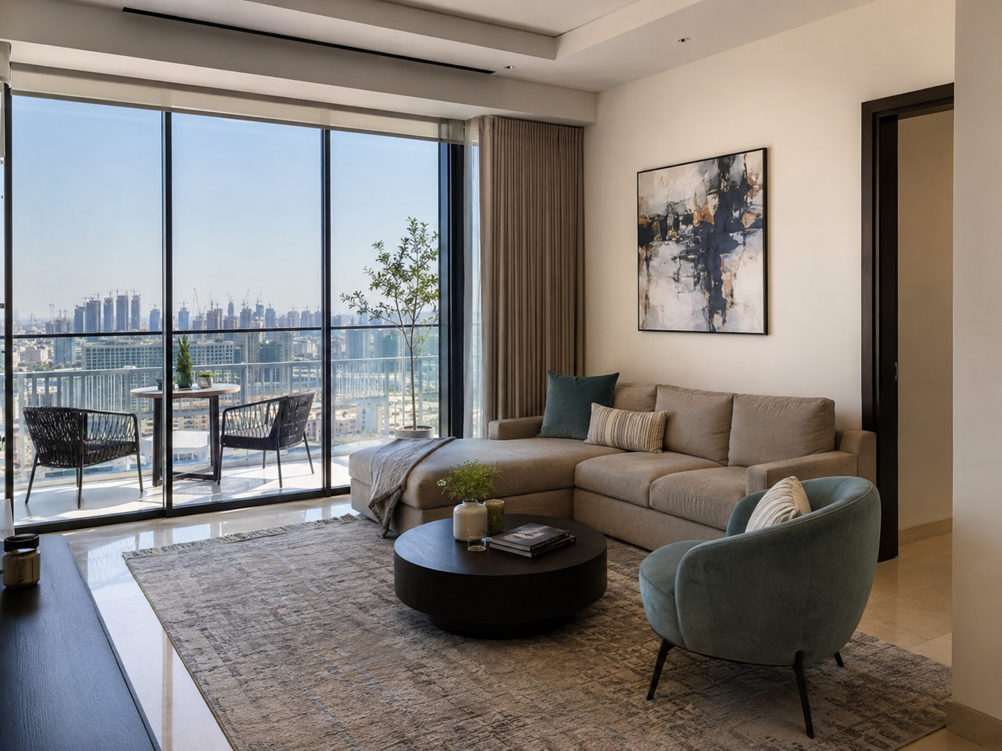 AI-generated version of the same living room photographed professionally